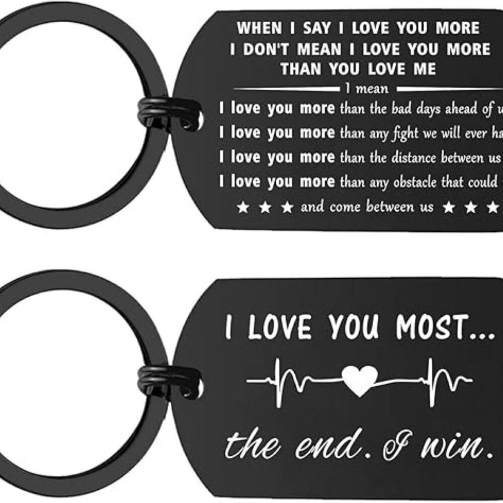 I Love You Most Keychain New Black Matte Stainless Steel Romantic Gift